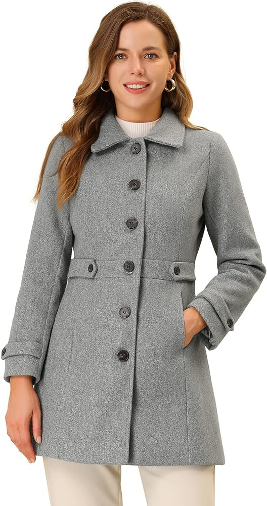 Allegra K Women's Winter Classic Outwear Overcoat with Pockets Single Breasted Pea Coat | Amazon (US)