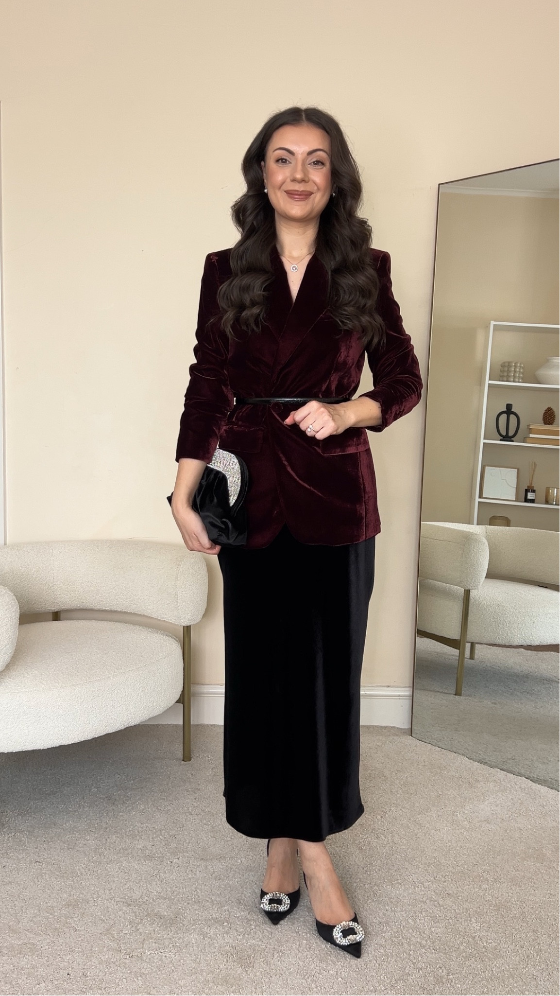 Holiday party outfit. Blazer is Mango, wearing size S. Skirt is M&S. Wearing size UK10. Heels are Mango, last year. Bag is River Island.

#LTKCyberWeek #LTKstyletip #LTKpartywear