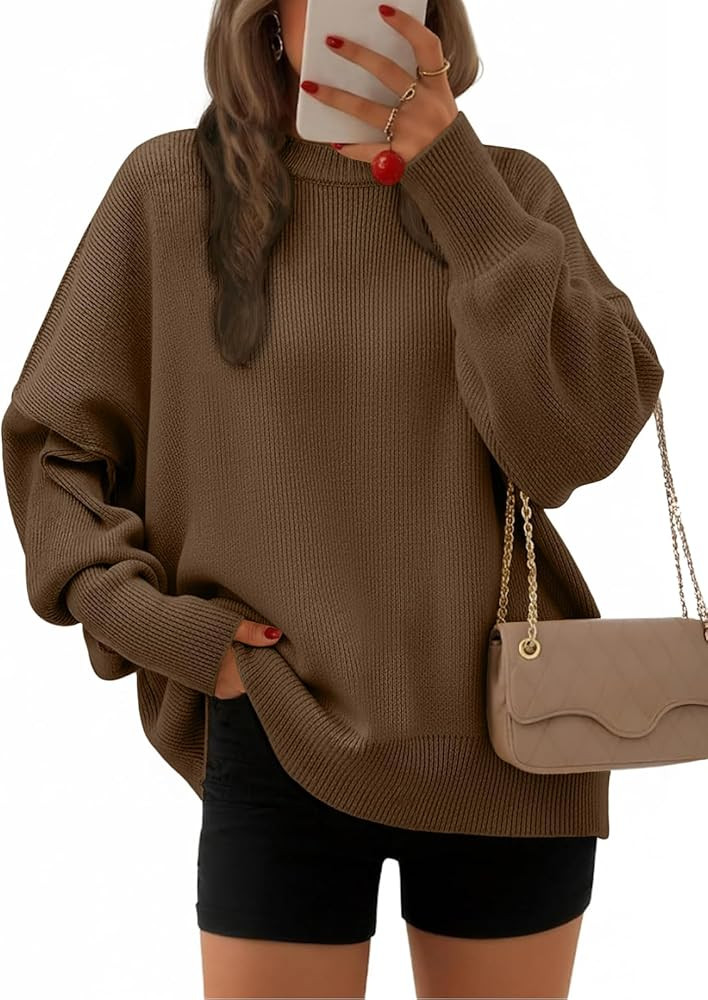 EFAN Women's Oversized Sweaters 2026 Fall Crewneck Batwing Sleeve Pullover Sweaters | Amazon (US)