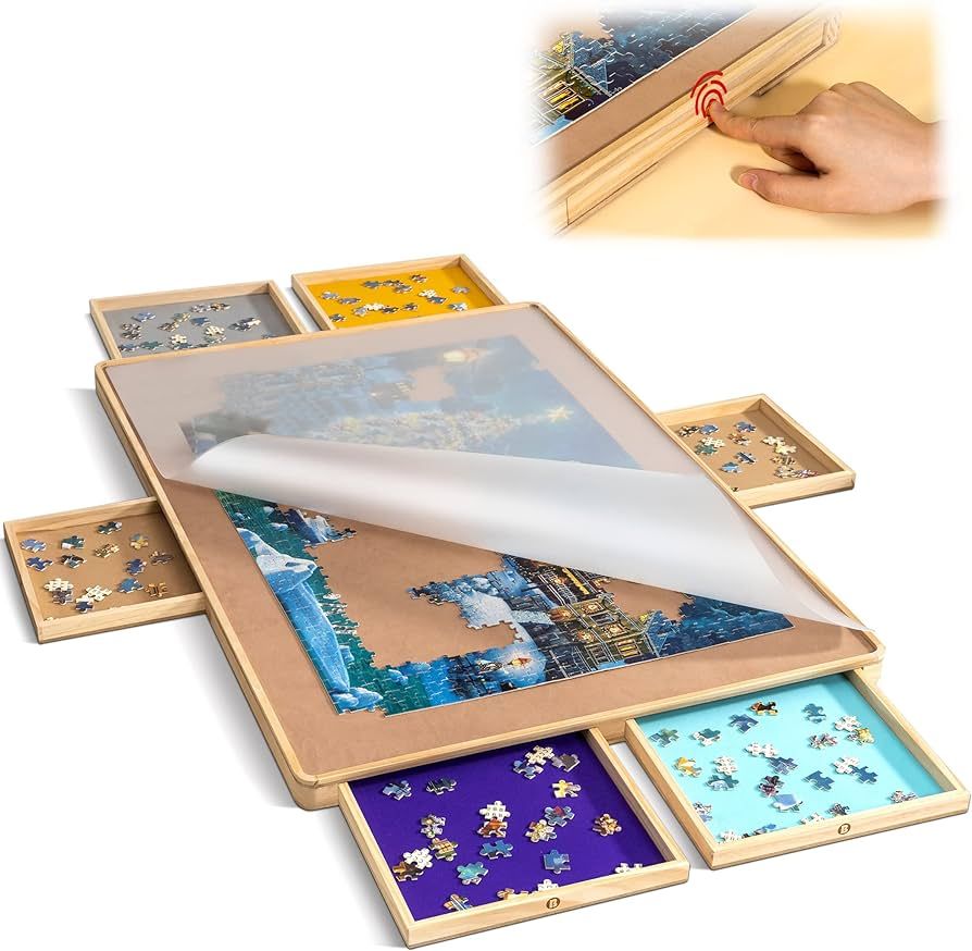 Becko US Handleless Design! Portable Wooden Jigsaw Puzzle Board with 6 Press Open/Close Colorful ... | Amazon (US)