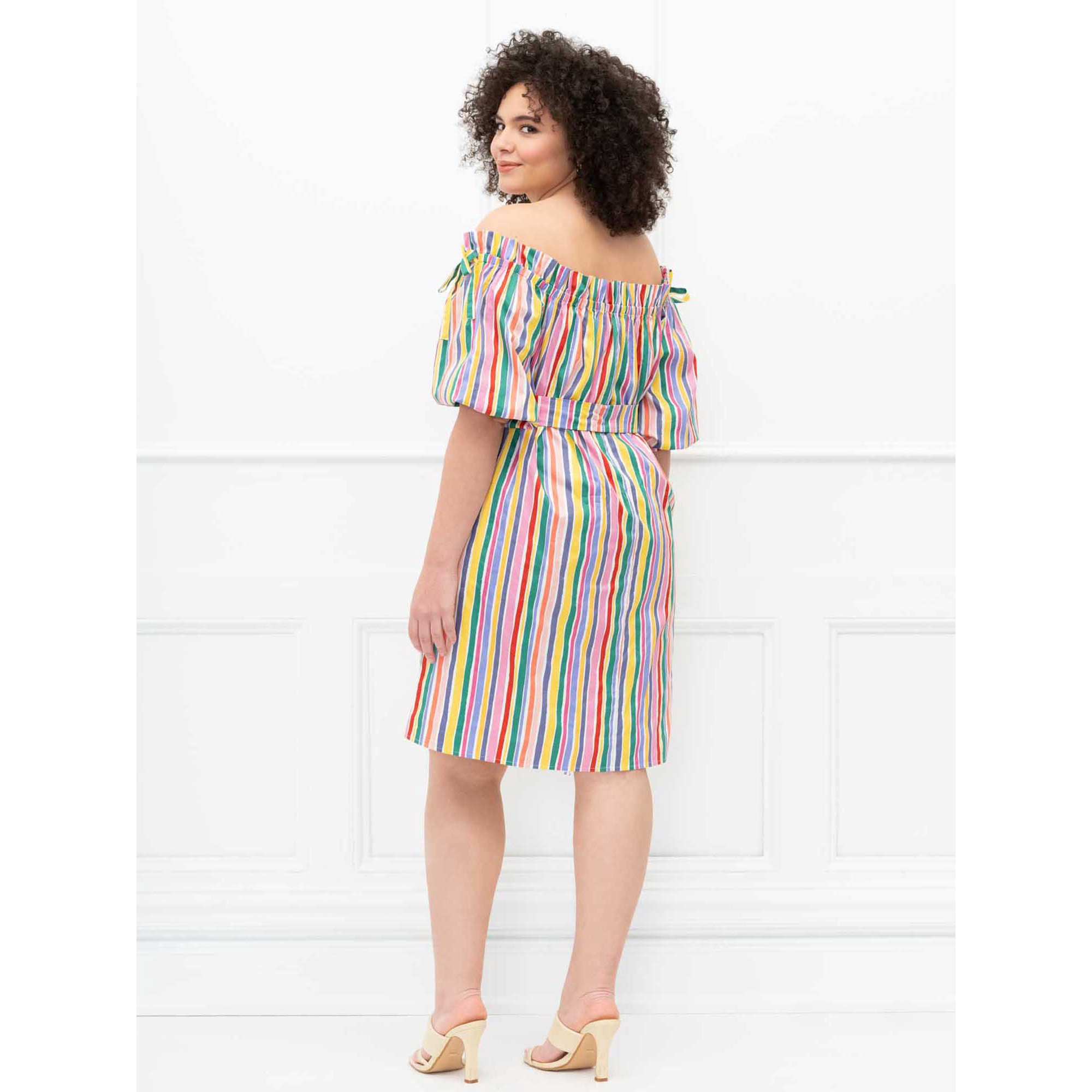 ELOQUII Elements Women's Plus Size Striped Off-The-Shoulder Trapeze Dress | Walmart (US)