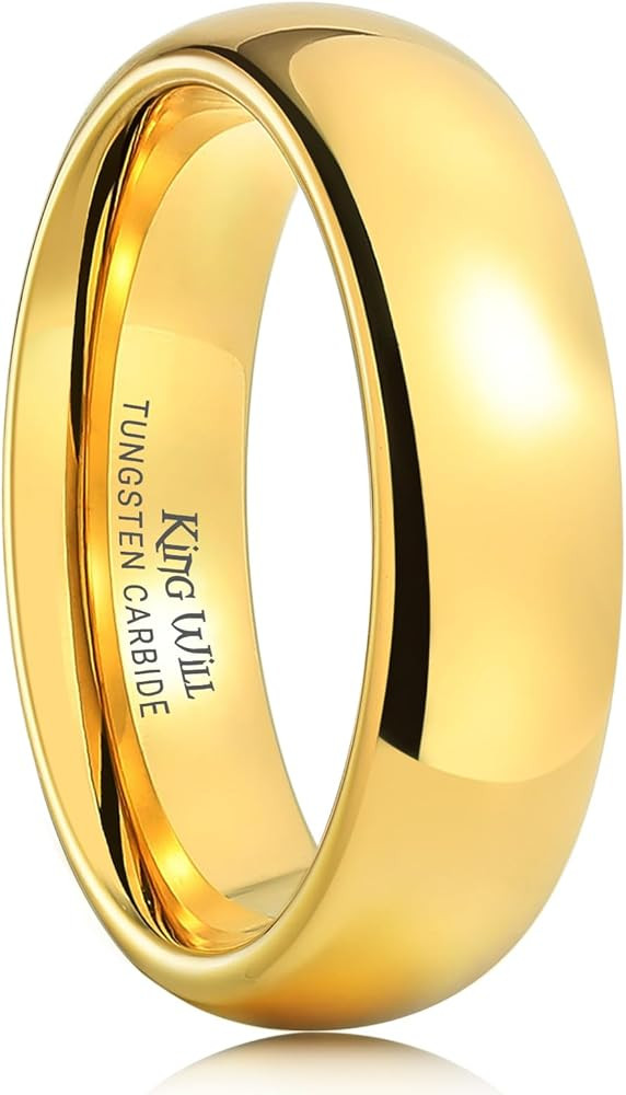 King Will Men's Women's Tungsten Carbide Ring 24k Gold Plated Rose Gold Plated Domed Polished Fin... | Amazon (US)