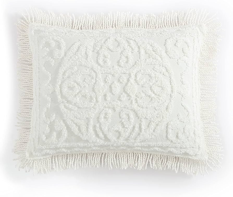 Beatrice Home Fashions Medallion Chenille, Standard Sham, Ivory | Amazon (US)