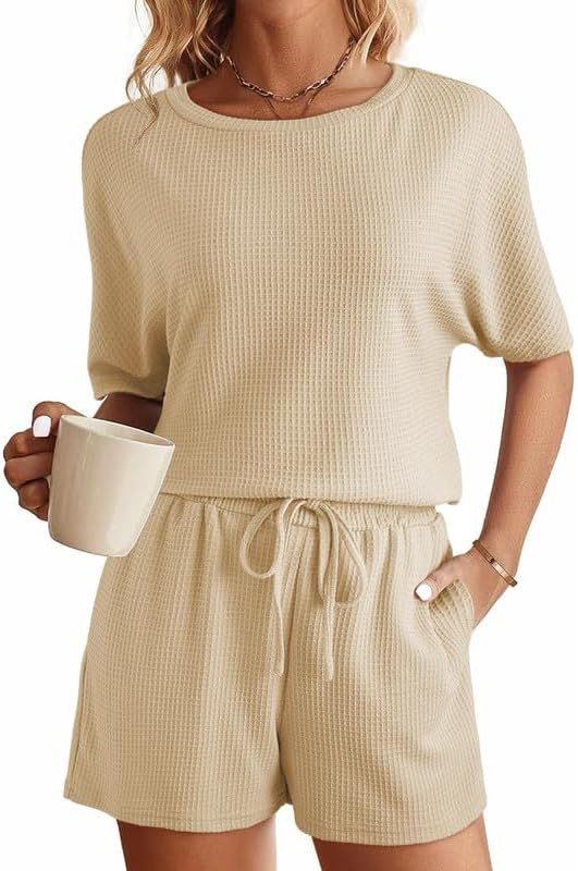 SHEWIN Womens Pajama Sets Waffle Knit Lounge Set 2 Piece Outfits Loungewear Sweatsuit with Pocket... | Amazon (US)