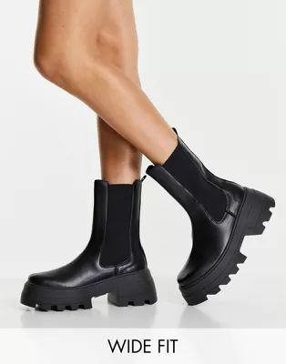 ASOS DESIGN Wide Fit Ada chunky chelsea boots in black | ASOS (Global)