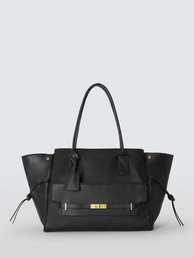 John Lewis Icon Leather Gold Hardware Tote Bag, Black | John Lewis (UK)