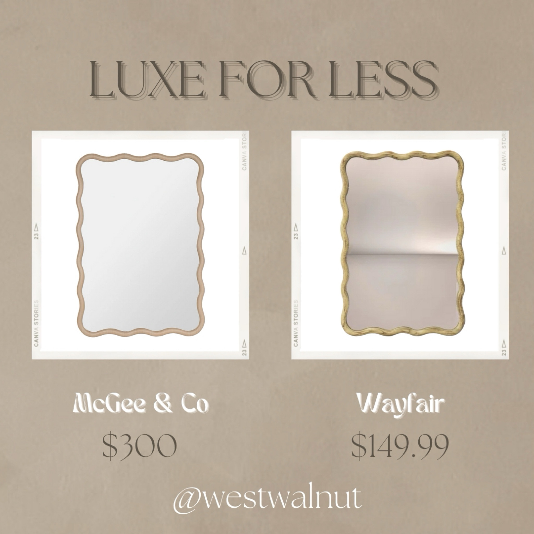Curved Wood Mirror Luxe For Less

On the left is the Elvie Wall Mirror from McGee & Co which is crafted from maple wood.
Dimensions: 28"W x 40"H

On the right is the Castin Wood Flt Wall Mirror from Wayfair which is constructed with solid wood frame and an MDF backboard.
Dimensions: 24”W x 36"H

Which one would you pick?

#furnituredupe #wallmirror #lookforless #homeonabudget #affordabledecor #affordablefurniture #dupe #dupes #modernhome #modernapartment