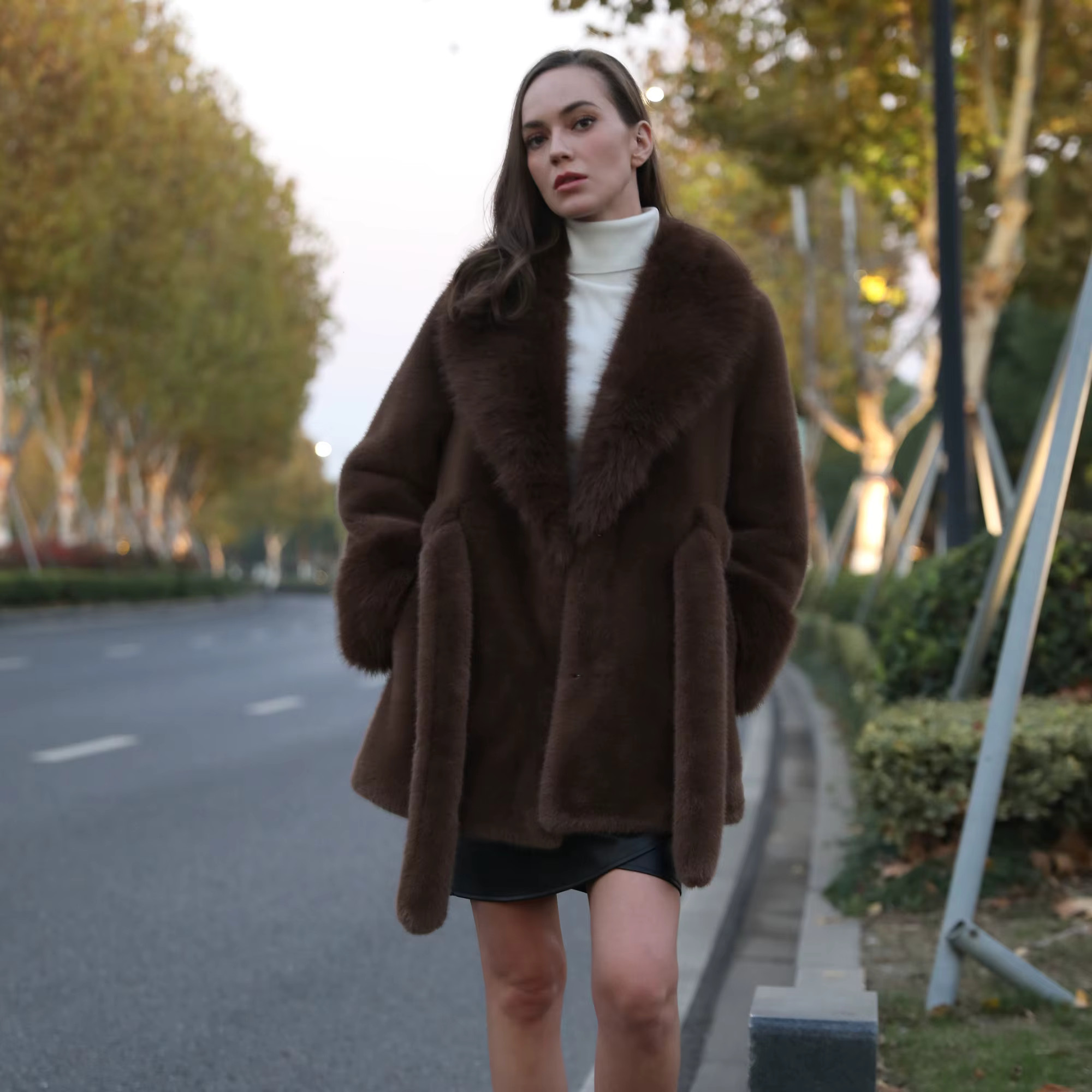 Women's Vegan Mink Fur Coat, Big Faux Fur Collar Jacket, Skirt Style, Fast Shipping - AliExpress | AliExpress (US)