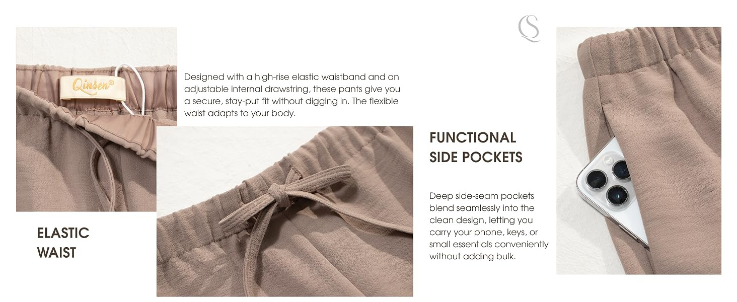 QINSEN Women's Wrinkle-Free Wide Leg Palazzo Pants High Rise Flowy Drape Drawstring Elastic Waist... | Amazon (US)