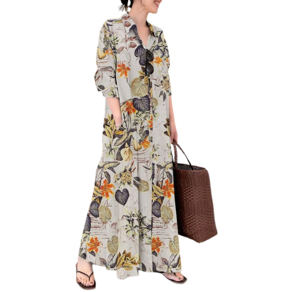 TIAFORD Women's Casual Button Down Cotton Linen Maxi Dress Long Sleeve Lapel Loose Plus Size Shir... | Amazon (US)