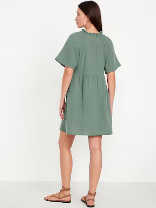 Split-Neck Crinkle Gauze Mini Swing Dress | Old Navy (US)