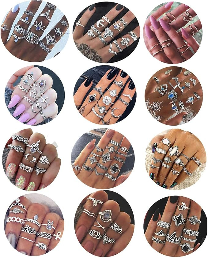 Milacolato 132 STÜCKE Böhmen Knuckle Ring Set für Frauen Hohl Silber Mode Midi Fingerringe Vin... | Amazon (DE)