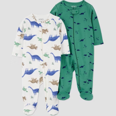 Carter's Just One You® Baby Boys' 2pk Dinos Sleep N' Play - Green/Ivory | Target