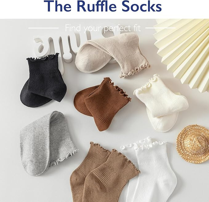 Hstyle 6 Pairs of Ruffle Socks Women, Ruffle Turn-Cuff Casual Cute Girl Ruffle Socks Breathable C... | Amazon (US)
