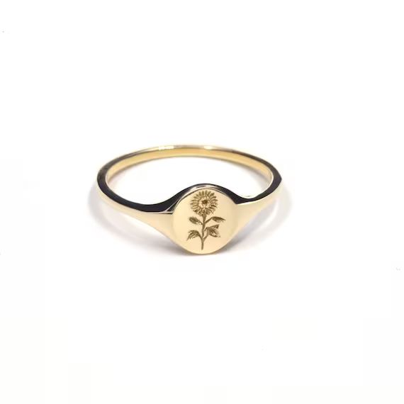 Mini Sunflower Signet Ring | Etsy (US)