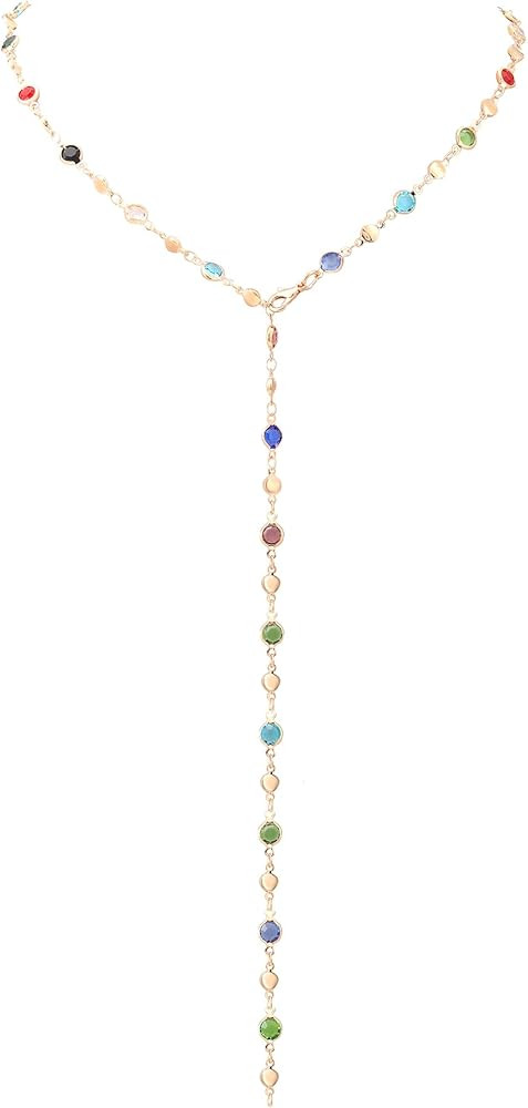 KURTCB Rhinestone Necklace for Women Boho Long Y Lariat Necklace Colorful Summer Beach Jewelry | Amazon (US)