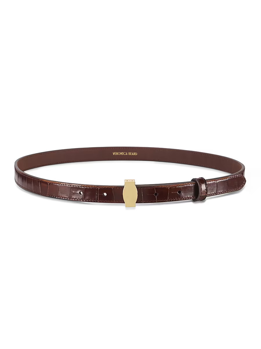 Women's Dash Croc-Embossed Leather Belt - Chestnut - Size Small | Saks Fifth Avenue
