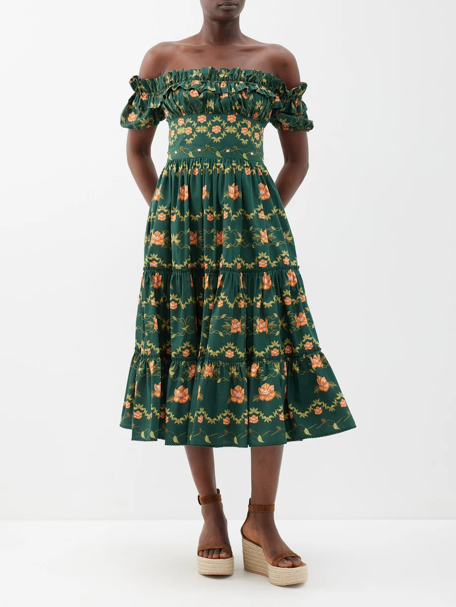 Banana off-the-shoulder floral-print cotton dress | Matches (UK)