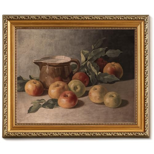 Vintage Gold Framed Wall Art for Home Decor, Farmhouse Kitchen Canvas Wall Decor Artwork, Antique Rustic Apple Still Life Oil Painting Print Fruit Painting for Bathroom, Living Room, Desktop - 8x10Inch | Amazon (US)