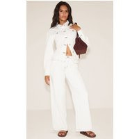 White Contrast Stitch Mid Waist Wide Leg Jeans | PrettyLittleThing US