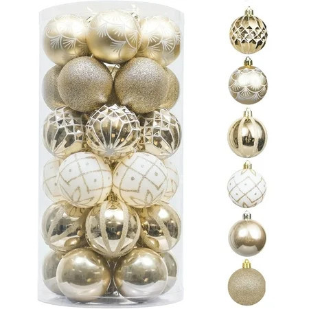 Valery Madelyn 30ct 2.36 inches Christmas Ornaments, White Gold Shatterproof Christmas Ball Ornaments Set, Hanging Tree Ornaments Bulk for Xmas Party Decor | Walmart (US)
