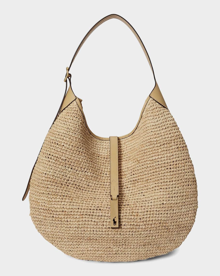 Polo Ralph Lauren Polo ID Raffia Large Shoulder Bag | Neiman Marcus