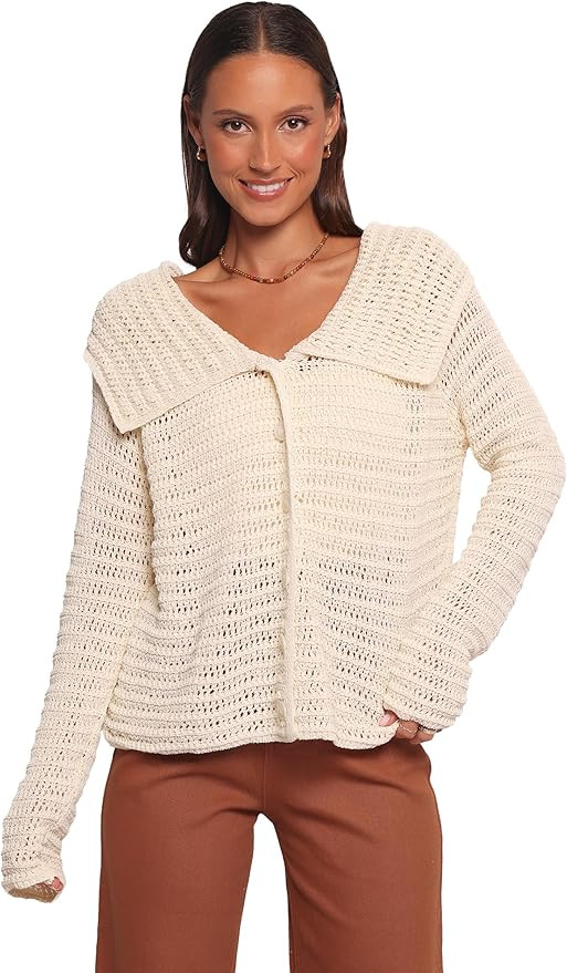 Petal & Pup Women's Lyra Large Collar Cardigan - White | Amazon (US)
