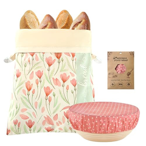 Holismo Beeswax Bread Bag and Bowl Cover Set, Reusable Beeswax Bread Bag for Sourdough and Homemade Bread, Natural Lined Cotton Bowl Cover for Dough Proofing, Perfect for Baking and Storage | Amazon (US)