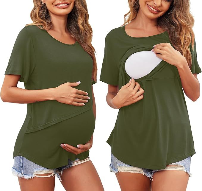 Ekouaer Women Short Sleeve Nursing Shirts Soft Maternity Tops Double Layer Breastfeeding Blouse R... | Amazon (US)