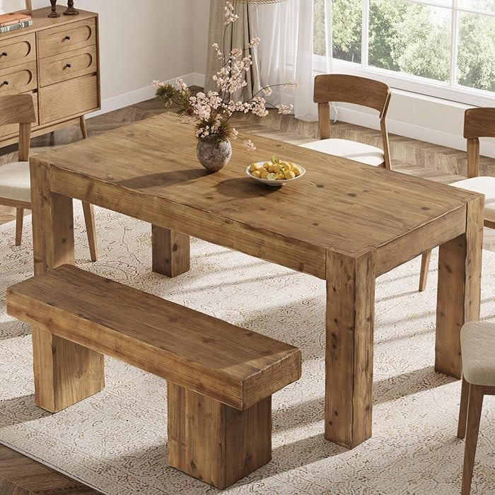 TRIBEWOOD Solid Wood Dining Table for 6, 63-Inch Farmhouse Kitchen Table with Heavy Duty Legs, Re... | Amazon (US)