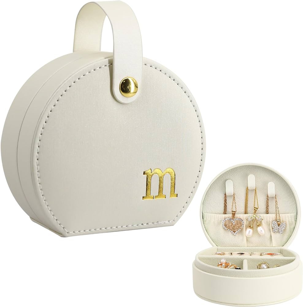 COLLECTIVE HOME - Travel Jewelry Case, Elegant Half-Moon Design with Gold Monogram, Detachable Ha... | Amazon (US)