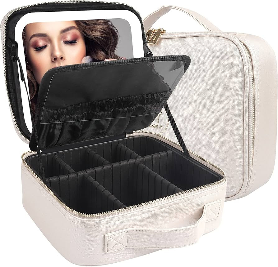 MOMIRA Makeup Bag with Mirror and Light Travel Makeup Train Case Cosmetic Bag Organizer Portable ... | Amazon (US)