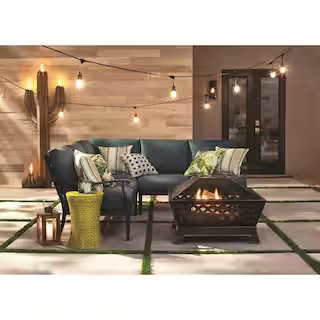Tipton 34.00 in. W Rubbed Bronze Steel Wood Outdoor Fire Pit with Screen and Poker Included | The Home Depot