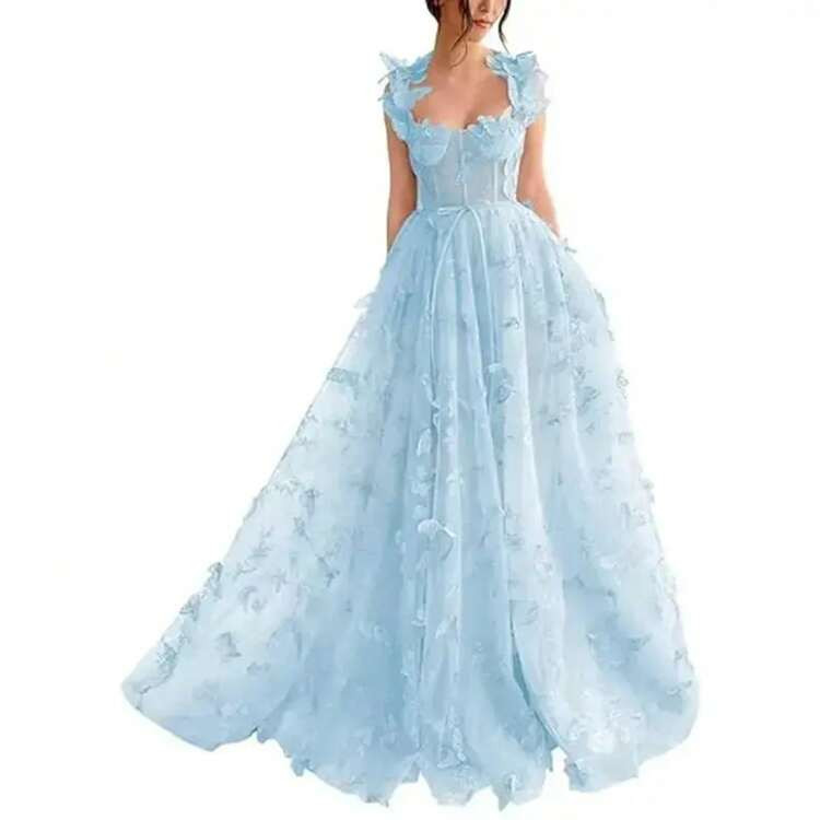 Lace Applique Prom Dresses Tulle 3D Butterfly Princess Party Dress For Women Long Ball Gown With ... | SHEIN