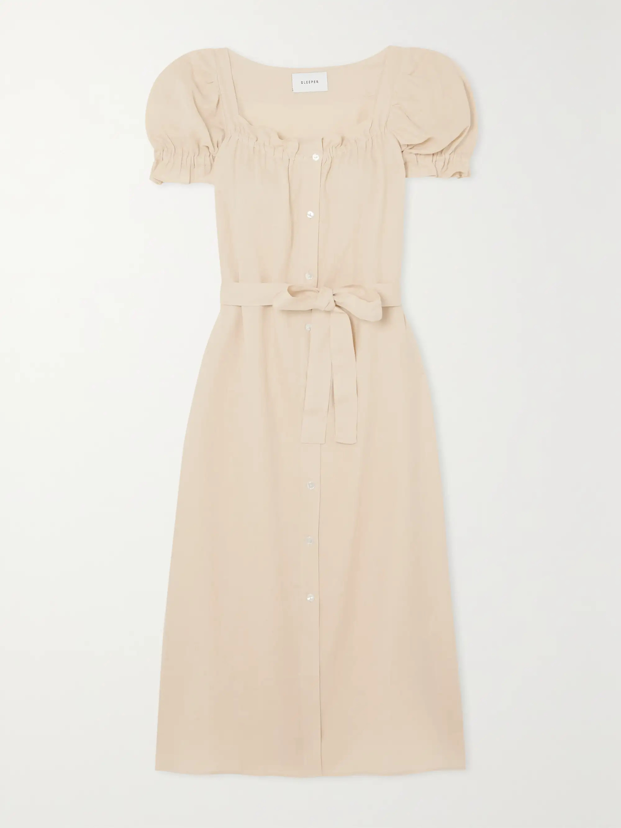 SLEEPERBrigitte belted linen midi dress | NET-A-PORTER (US)