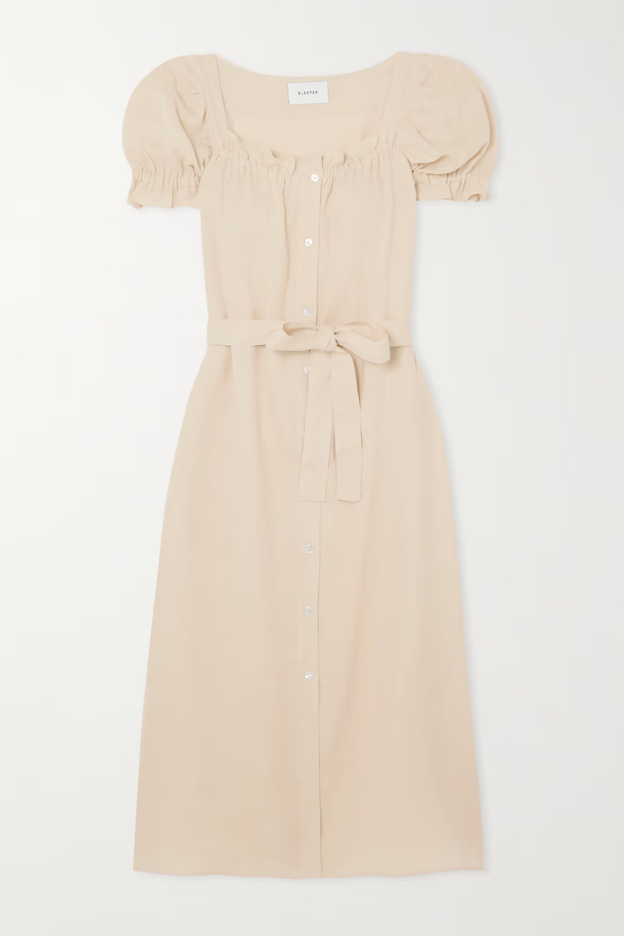 Beige Brigitte belted linen midi dress | SLEEPER | NET-A-PORTER | NET-A-PORTER (US)