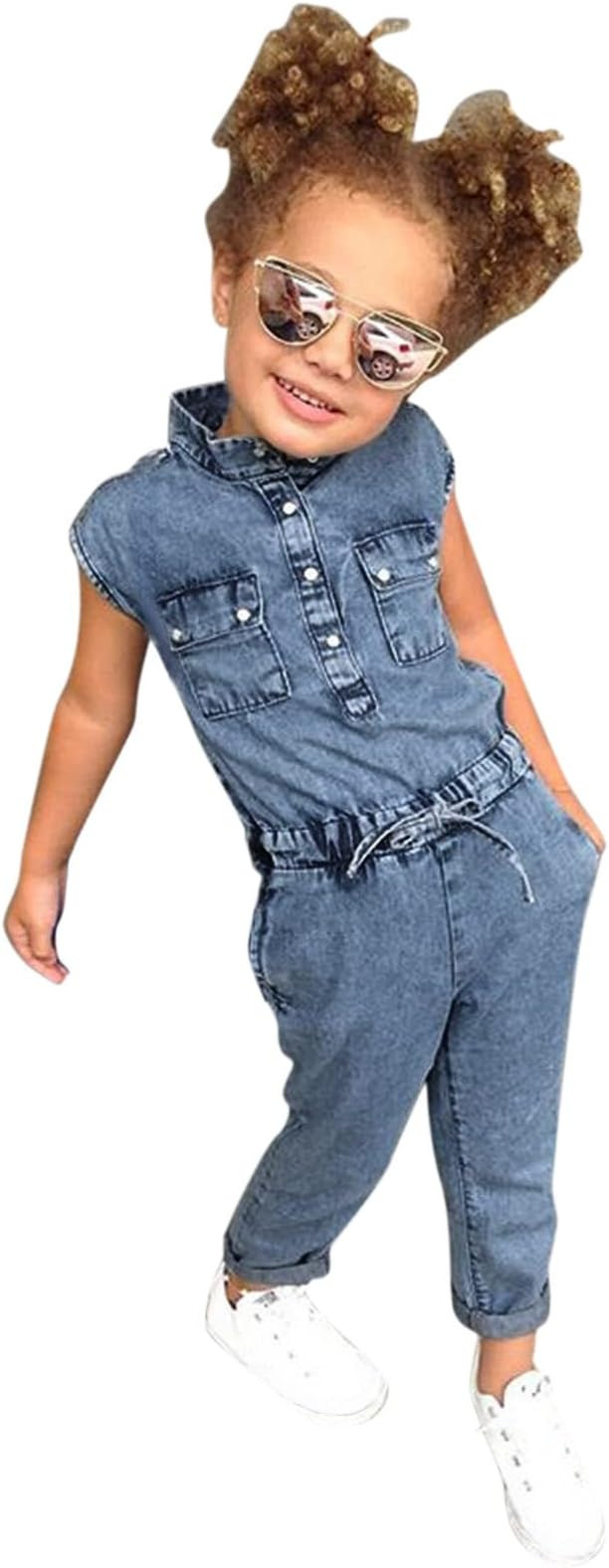Girls Fashion Jeans Romper Toddler Kids Baby Girls Casual Sleeveless Solid One Piece Romper Kids ... | Amazon (US)