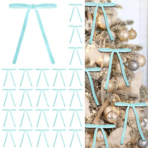 24 Pcs Blue Velvet Bows for Christmas Tree, Elegant Christmas Tree Bows, 5x7 Inch Pre-Tied Ribbon Bows for Wreaths, Gifts, and Holiday Décor, Velvet Bow Ornaments for Xmas Trees | Amazon (US)