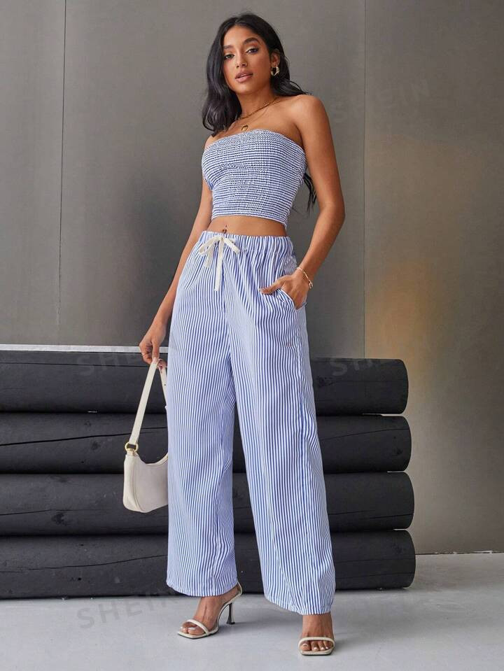 SHEIN Essnce Women'S Striped Casual Two Piece Set | SHEIN