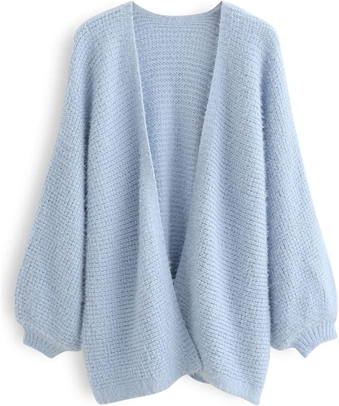 CHICWISH Women Fuzzy Open Front Waffle Knit Cardigan Long Lantern Sleeve Oversize Classy Cozy Car... | Amazon (US)