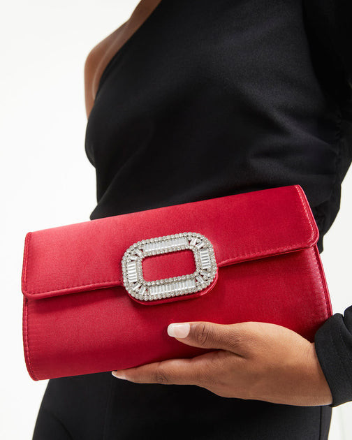Celebration Satin Embellished Clutch - Red | VICI