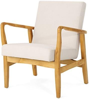 Christopher Knight Home Isaac Mid Century Modern Fabric Arm Chair, Ivory, Walnut | Amazon (US)