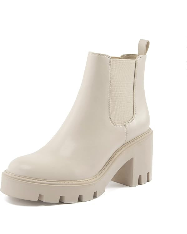 REDTOP Women's Chelsea Boots Fashion Platform High Heel Ankle Booties Round Toe Casual Elastic Ch... | Amazon (US)