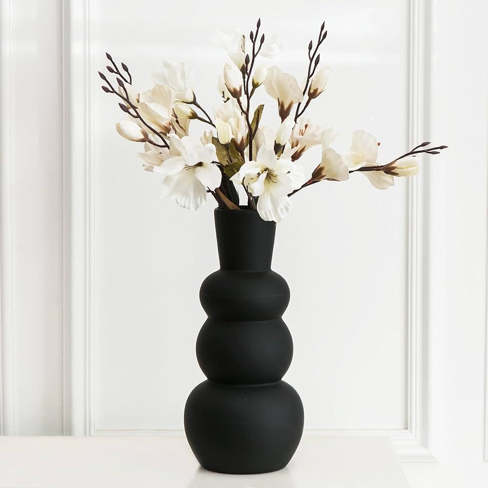 Tenforie Black Ceramic Vase, Modern Dried Flower Vase, Black Matte Pampas Flower Vases, Boho Home... | Amazon (US)