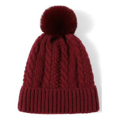 Women's Solid Color 100% Acrylic Cable Knit Hat with pom And Fleece Lining | Target