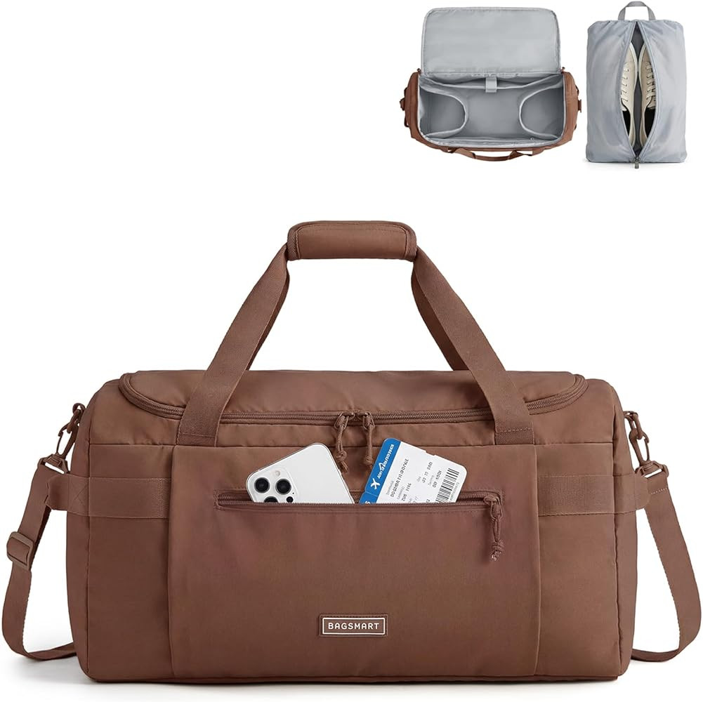 BAGSMART Travel Duffel Bags for Women, 32L Gym Duffle Bag with Laptop Compartment, Carry On Weekender Overnight Bag, Shoe Bag, PVC Wet Pocket, Dark Brown | Amazon (US)