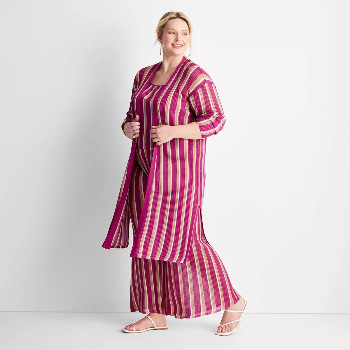 Women's Striped Open-Front Duster Cardigan - Future Collective™ with Jenny K. Lopez Pink | Target