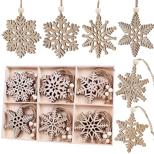 24 Pieces Wooden Snowflakes Ornaments 3inch Snowflake Christmas Ornament for Winter Christmas Tree Decoration Holiady Gift Crafts | Amazon (US)