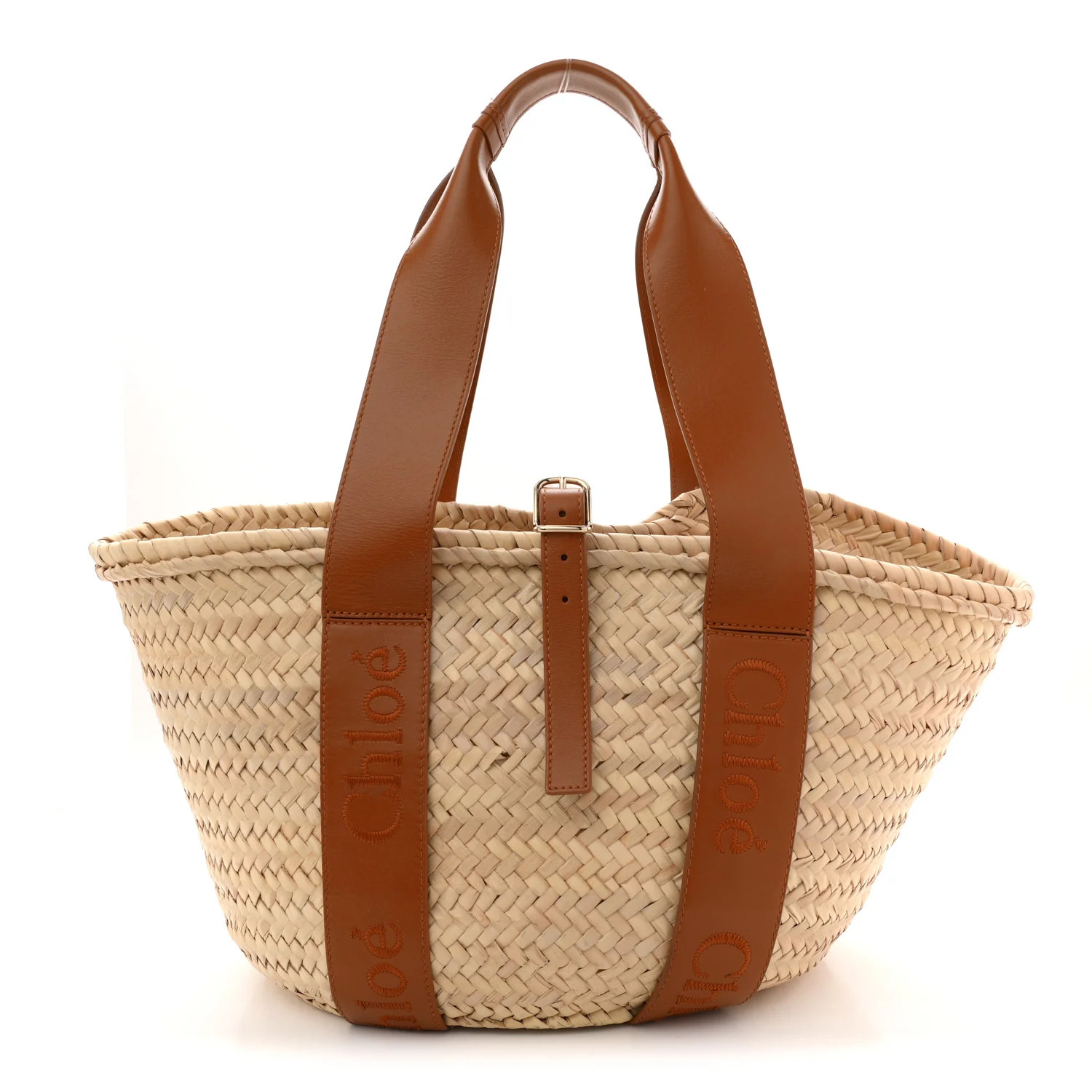 Raffia Smooth Calfskin Medium Sense Basket Caramel | FASHIONPHILE (US)