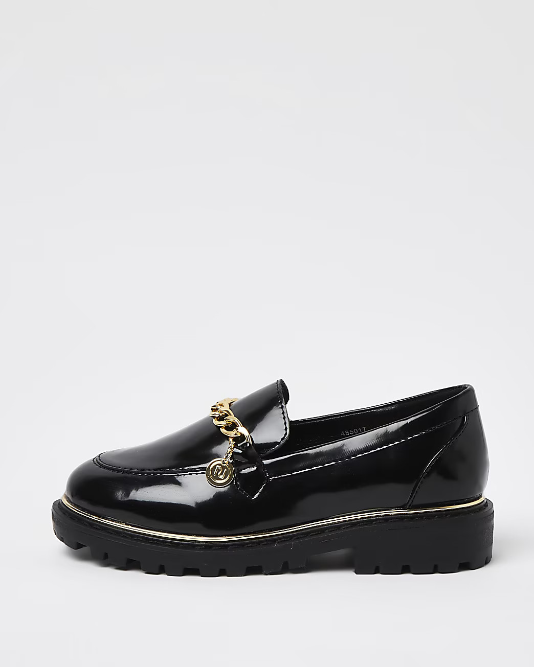 River Island Girls black gold chain chunky loafers | River Island (US)